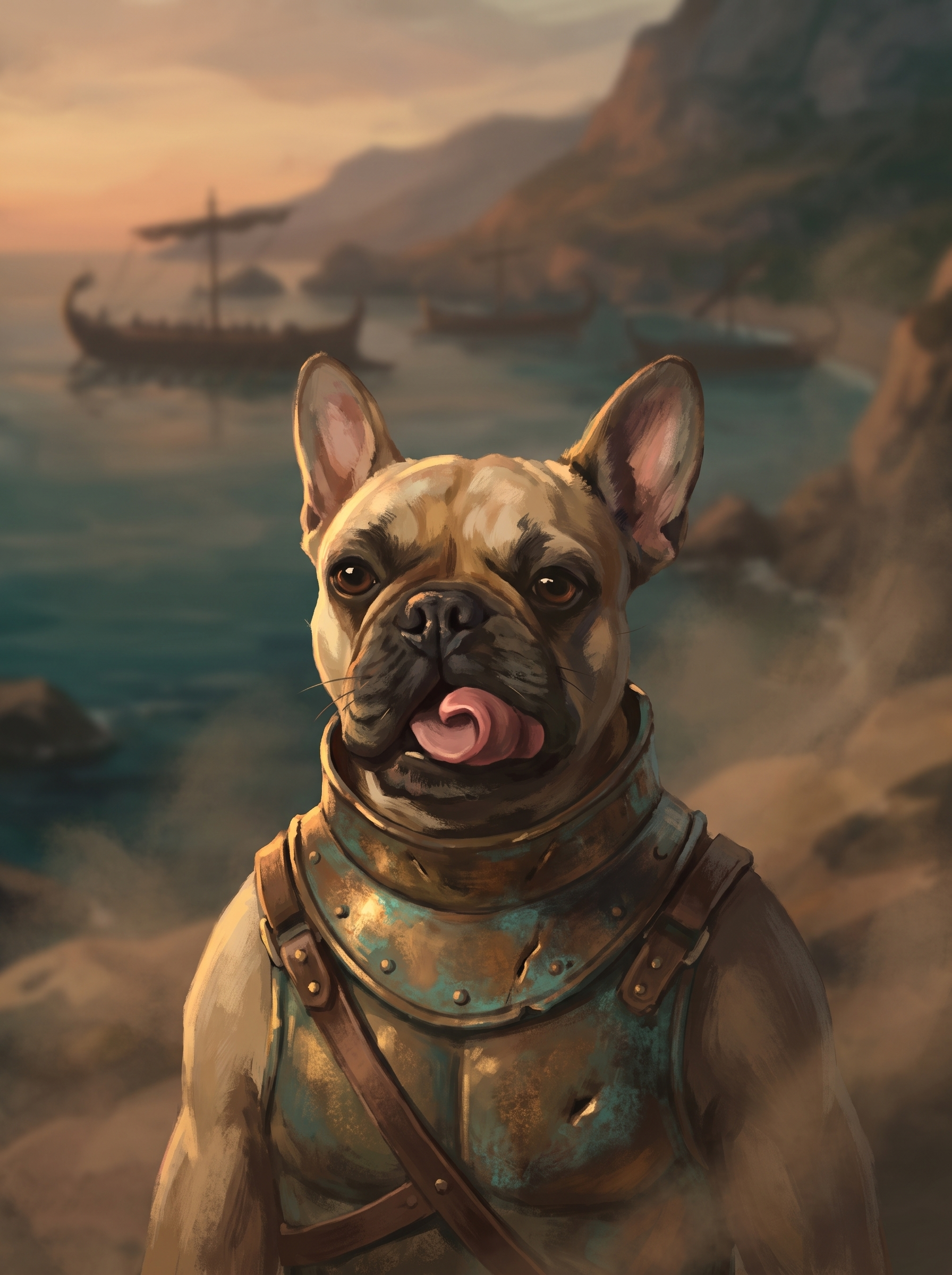 A dog painted in the Odyssey Epic style on a stretched canvas
