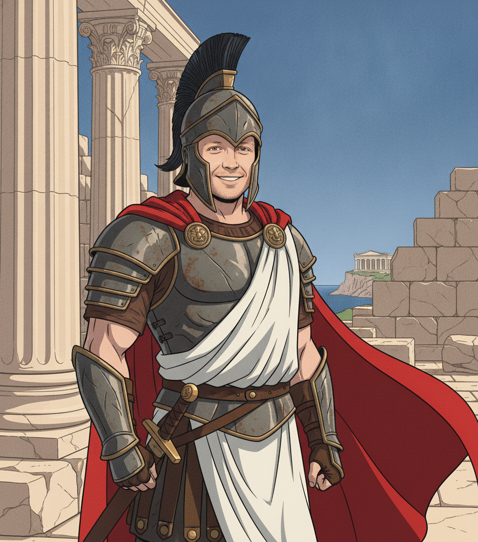 Spartan Guardian — example AI-painted canvas portrait